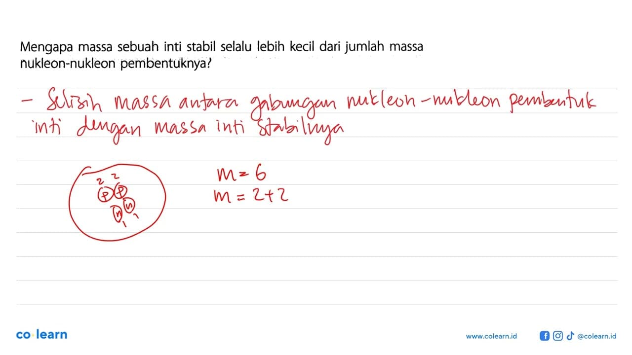 Mengapa massa sebuah inti stabil selalu lebih kecil dari