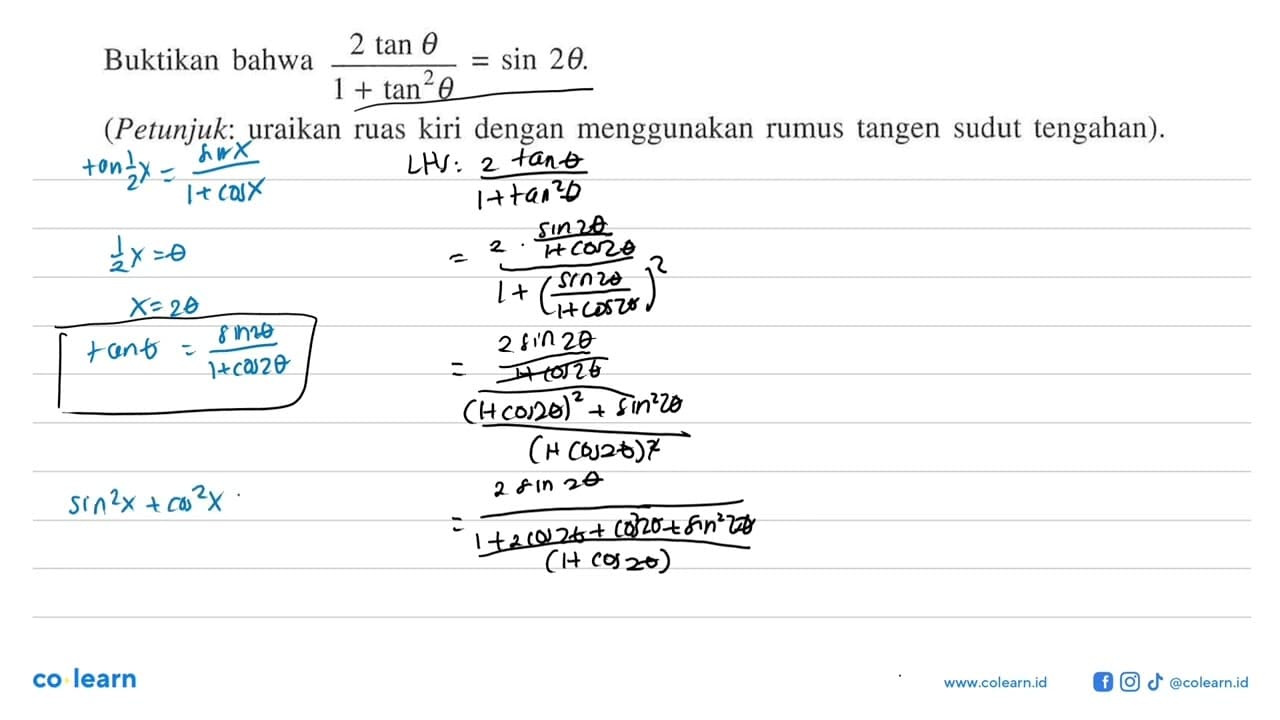 Buktikan bahwa 2 tan thteta/(1+tan^2theta)=sin