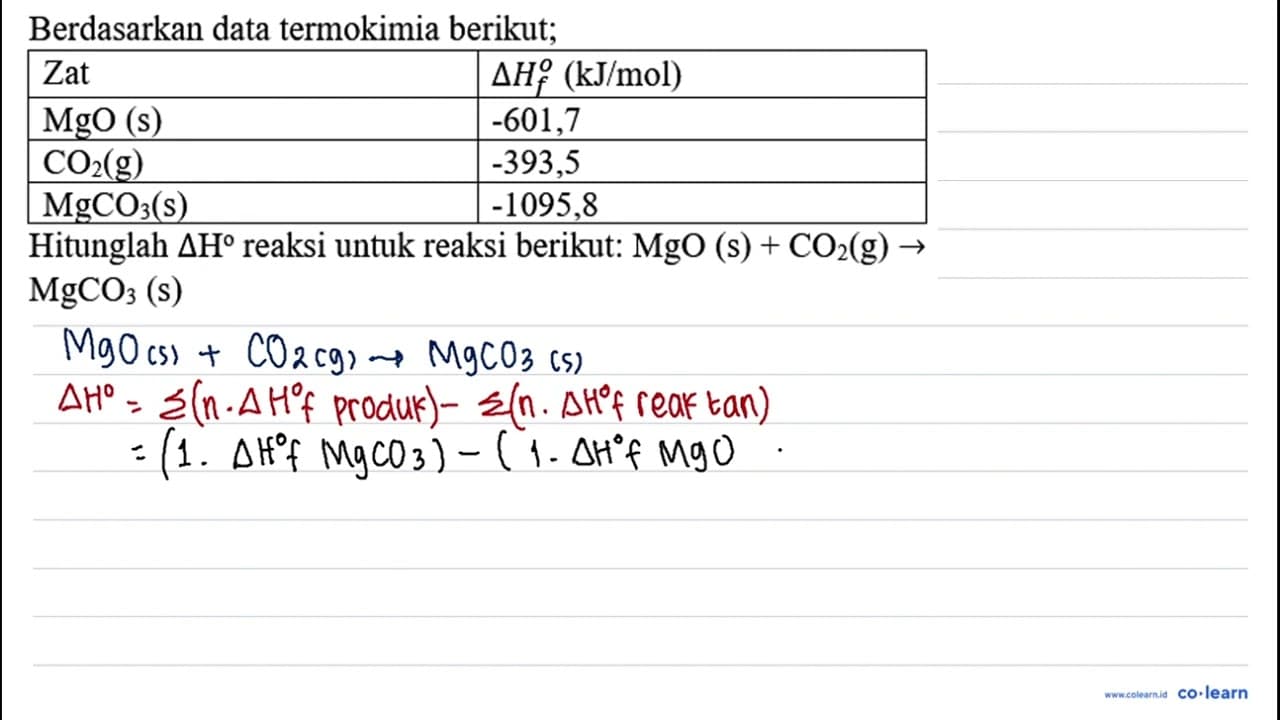 Berdasarkan data termokimia berikut;