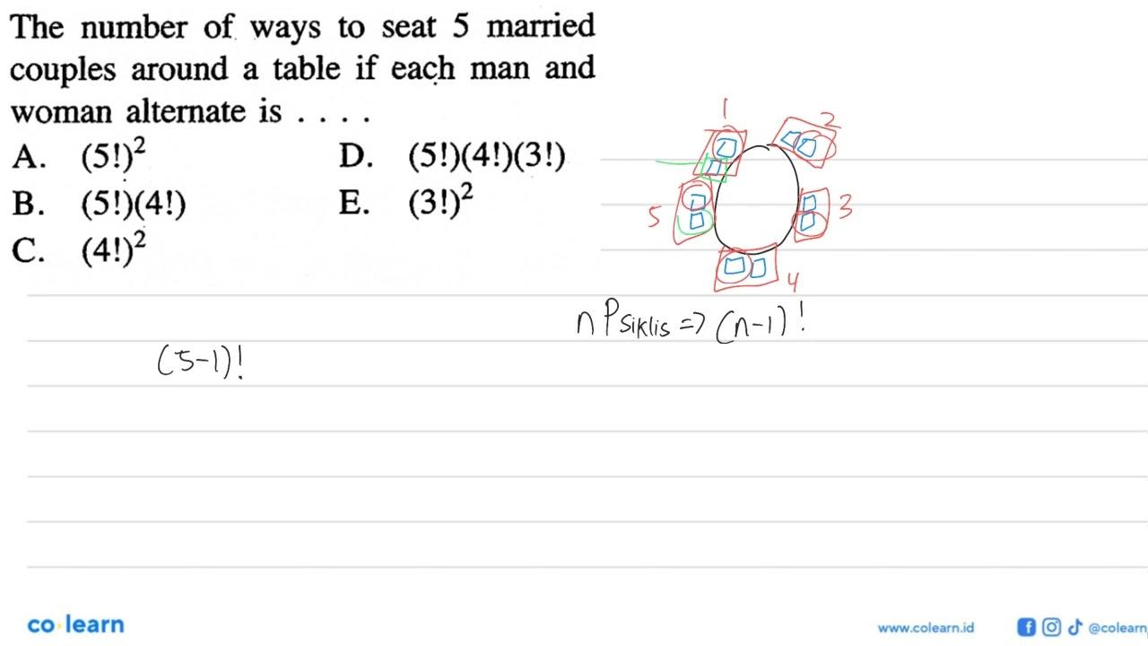 The number of ways to seat 5 married couples around a table