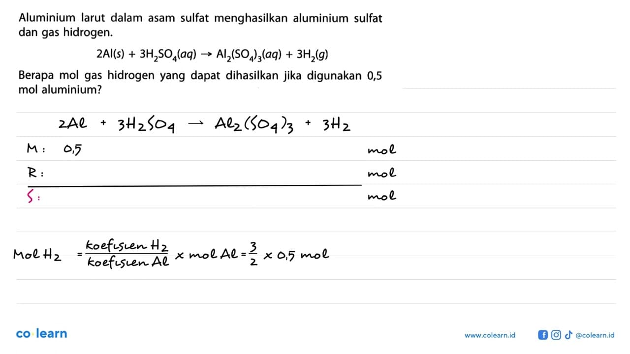 Aluminium larut dalam asam sulfat menghasilkan aluminium