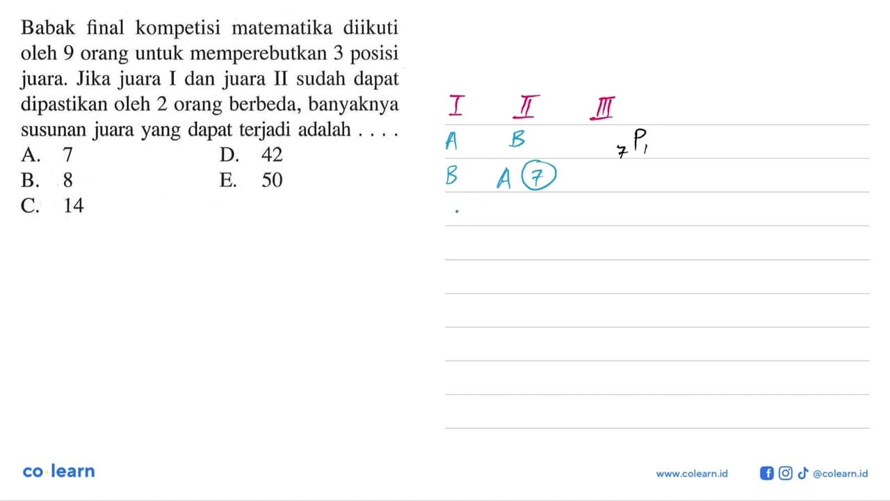 Babak final kompetisi matematika diikuti oleh 9 orang untuk