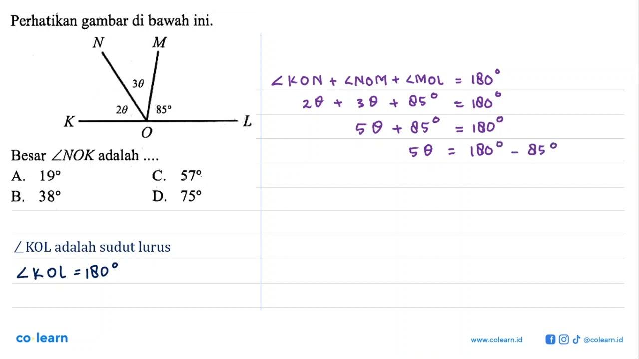 Perhatikan gambar di bawah ini.N M 3 theta 2 theta 85 K O