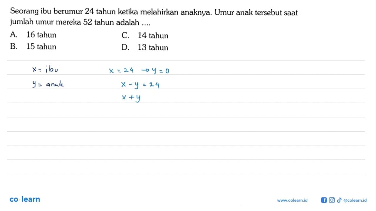 Seorang ibu berumur 24 tahun ketika melahirkan anaknya.