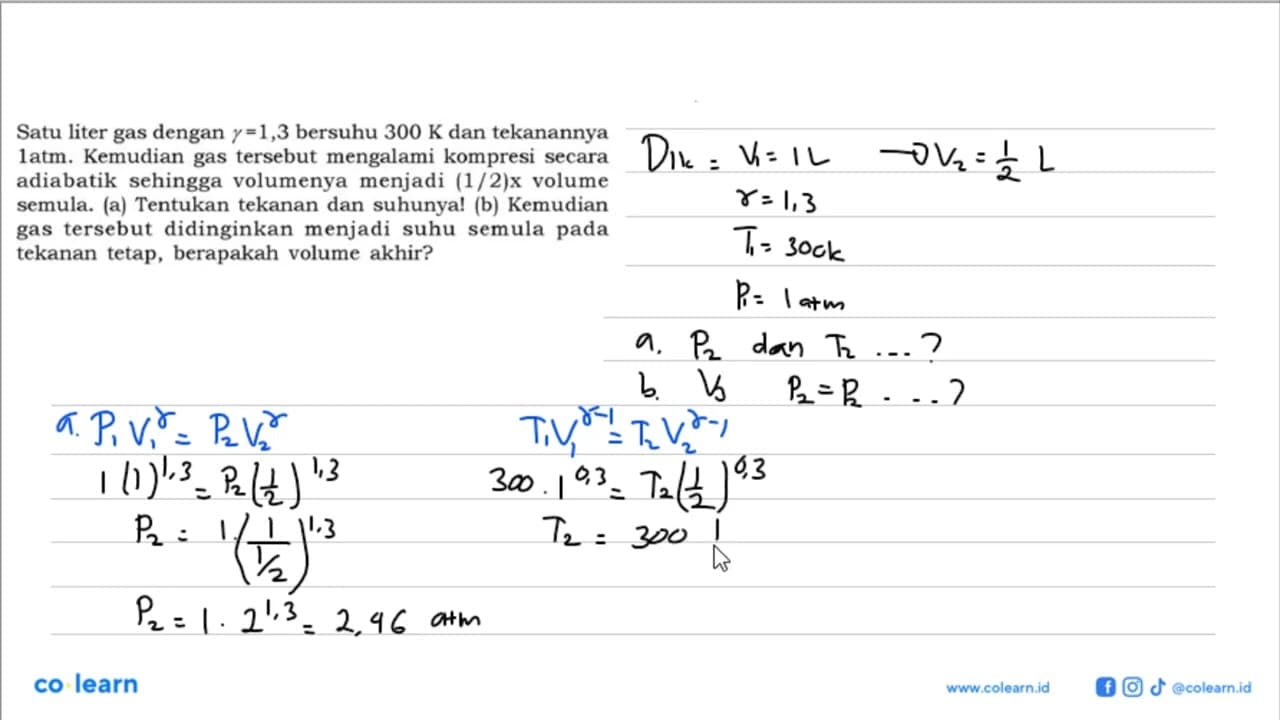 Satu liter gas dengan gamma=1,3 bersuhu 300 K dan