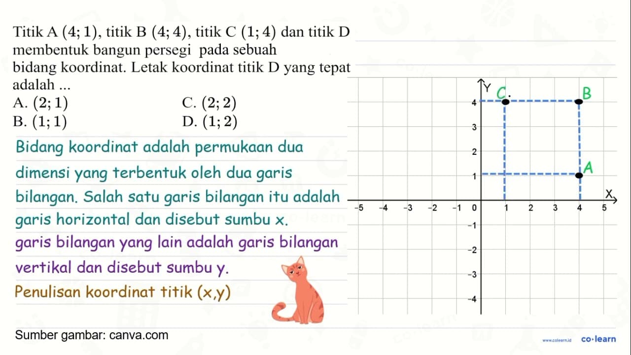 Titik A (4 ; 1) , titik B (4 ; 4) , titik C (1 ; 4) dan