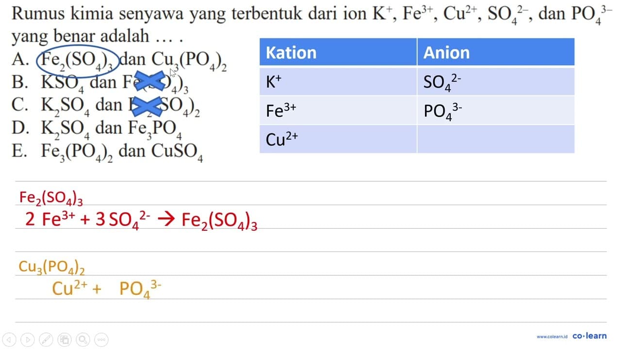 Rumus kimia senyawa yang terbentuk dari ion K^+, Fe^(3+),