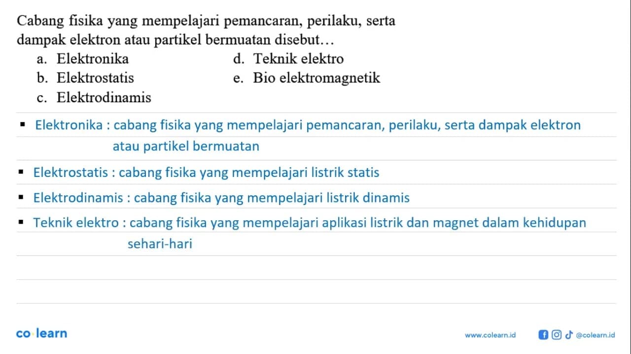 Cabang fisika yang mempelajari pemancaran, perilaku, serta