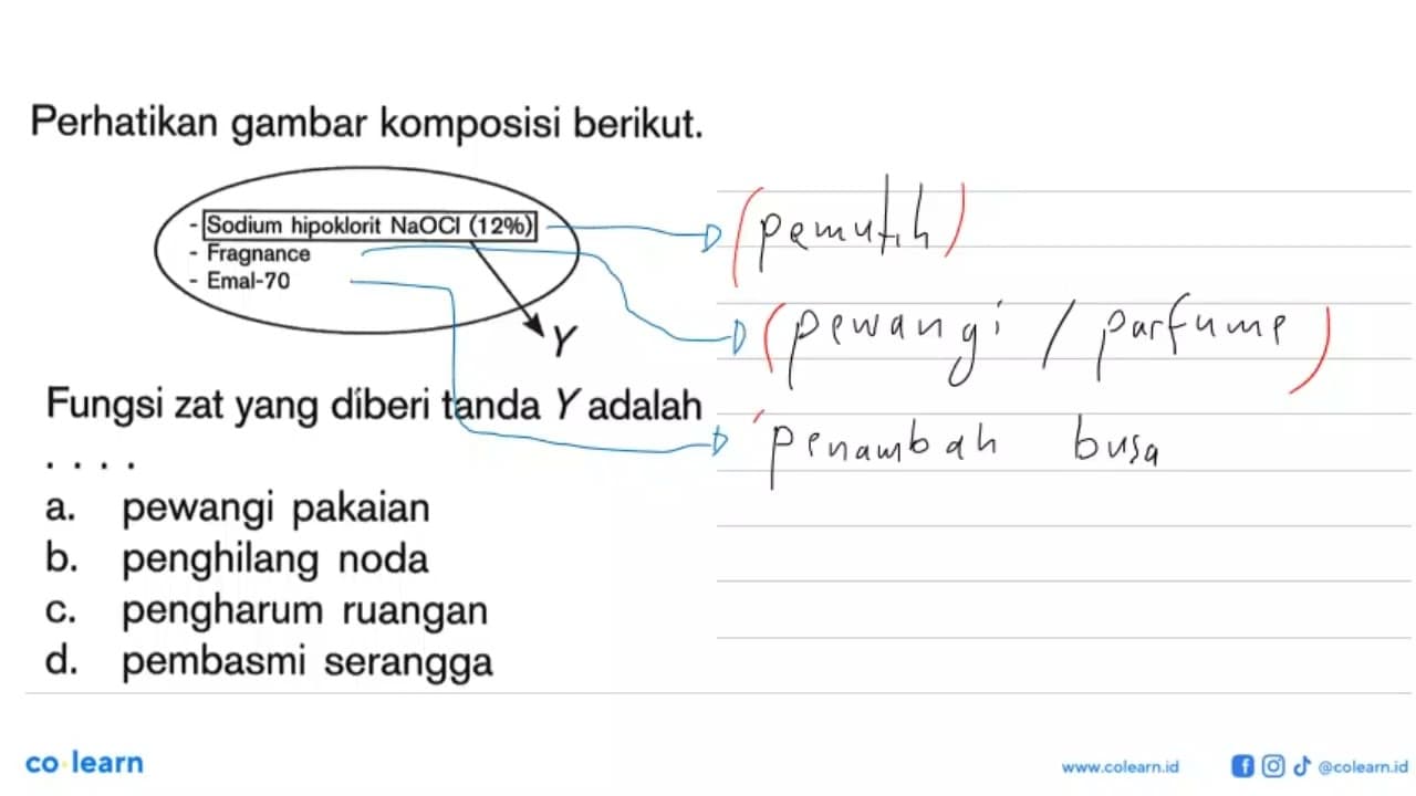 Perhatikan gambar komposisi berikut. Sodium hipoklorit