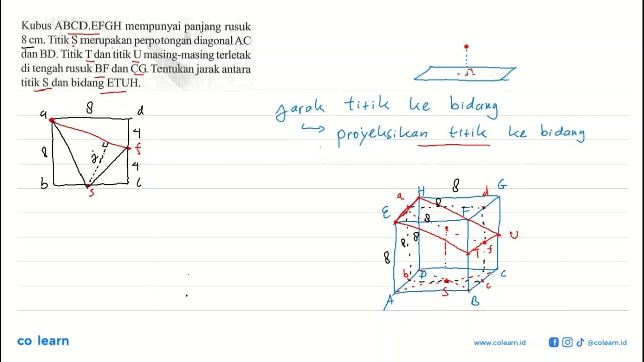 Kubus ABCD.EFGH mempunyai panjang rusuk 8 cm. Titik S
