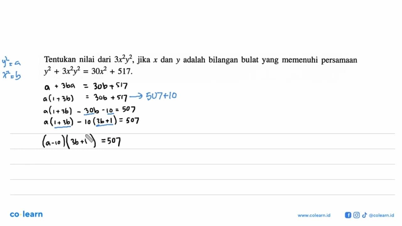 Tentukan nilai dari 3x^2y^2, jika x dan y adalah bilangan