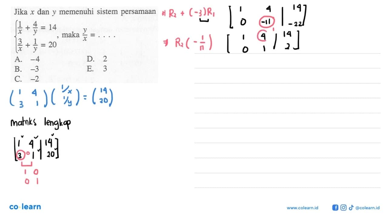 Jika x dan y memenuhi sistem persamaan 1/x+4/y=14