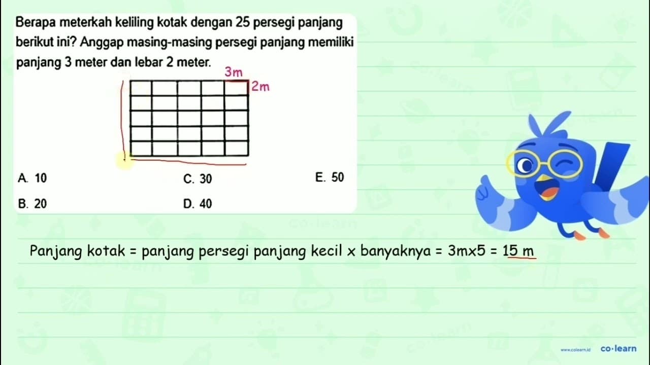 Berapa meterkah keliling kotak dengan 25 persegi panjang