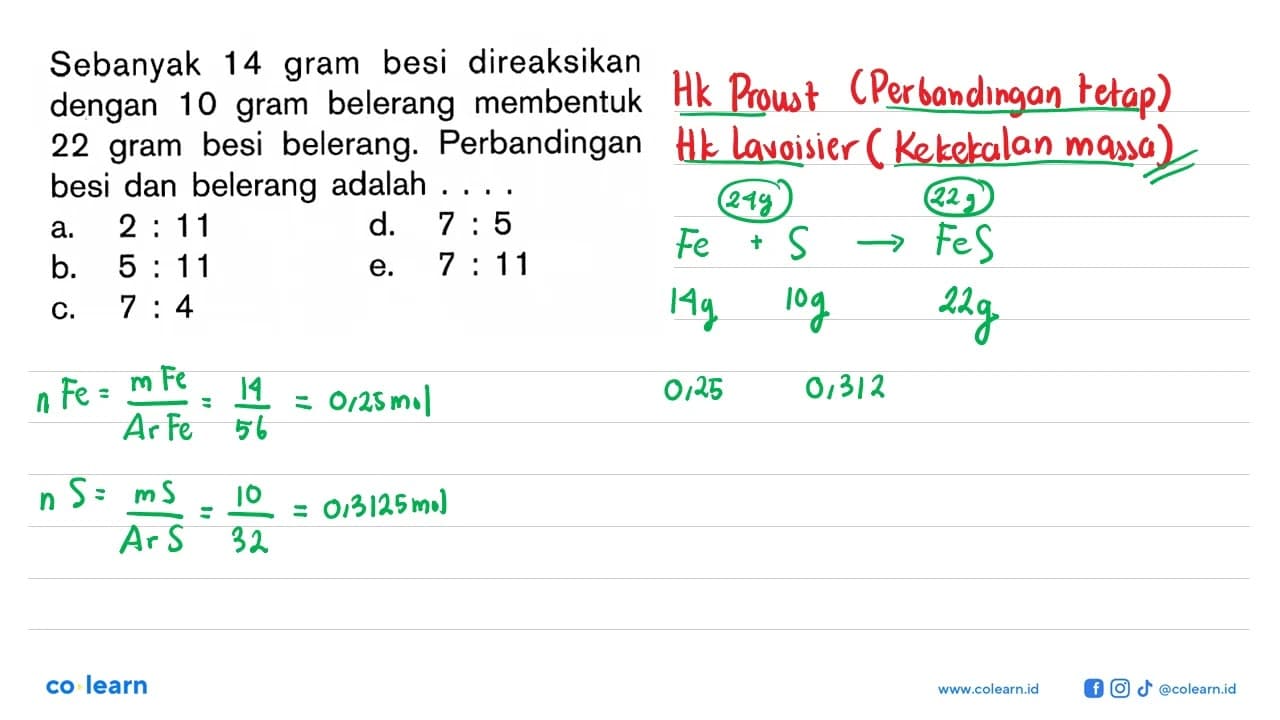 Sebanyak 14 gram besi direaksikan dengan 10 gram belerang