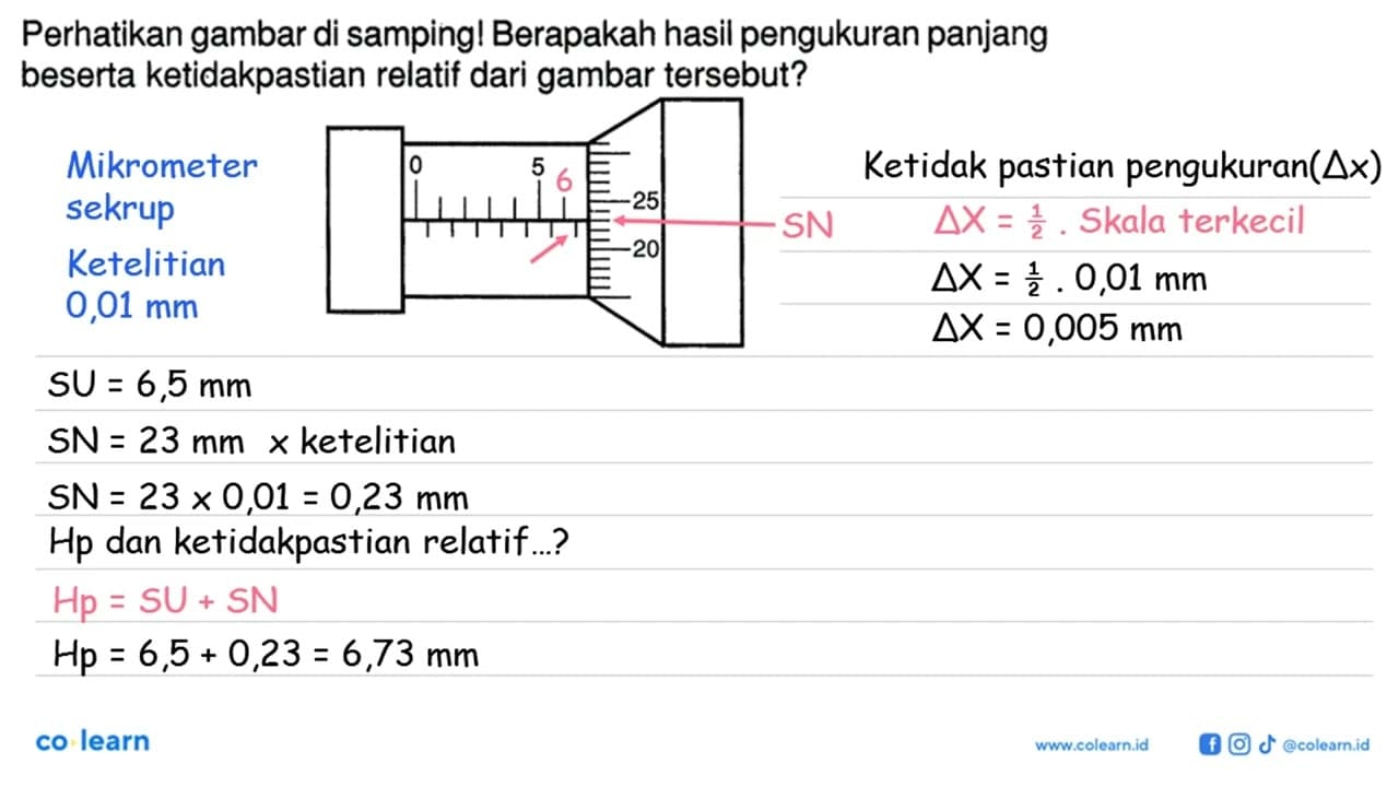 Perhatikan gambar di samping! Berapakah hasil pengukuran