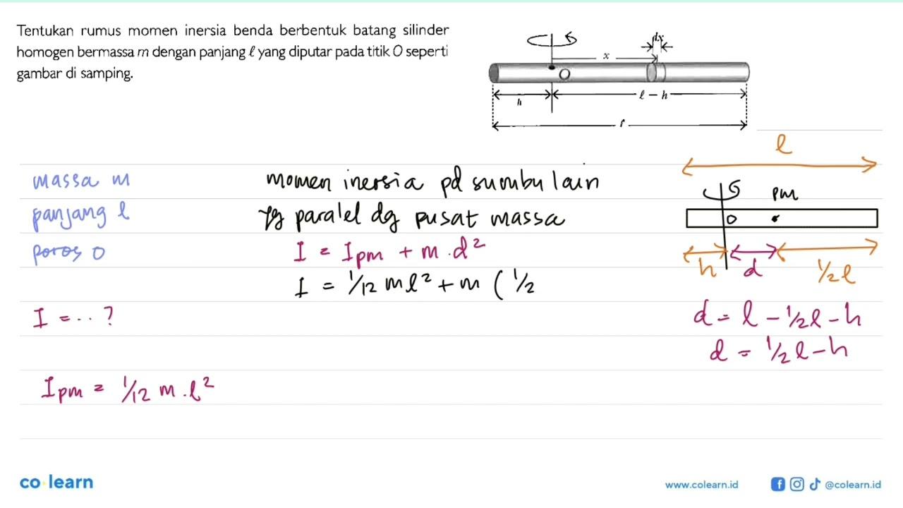 Tentukan rumus momen inersia benda berbentuk batang
