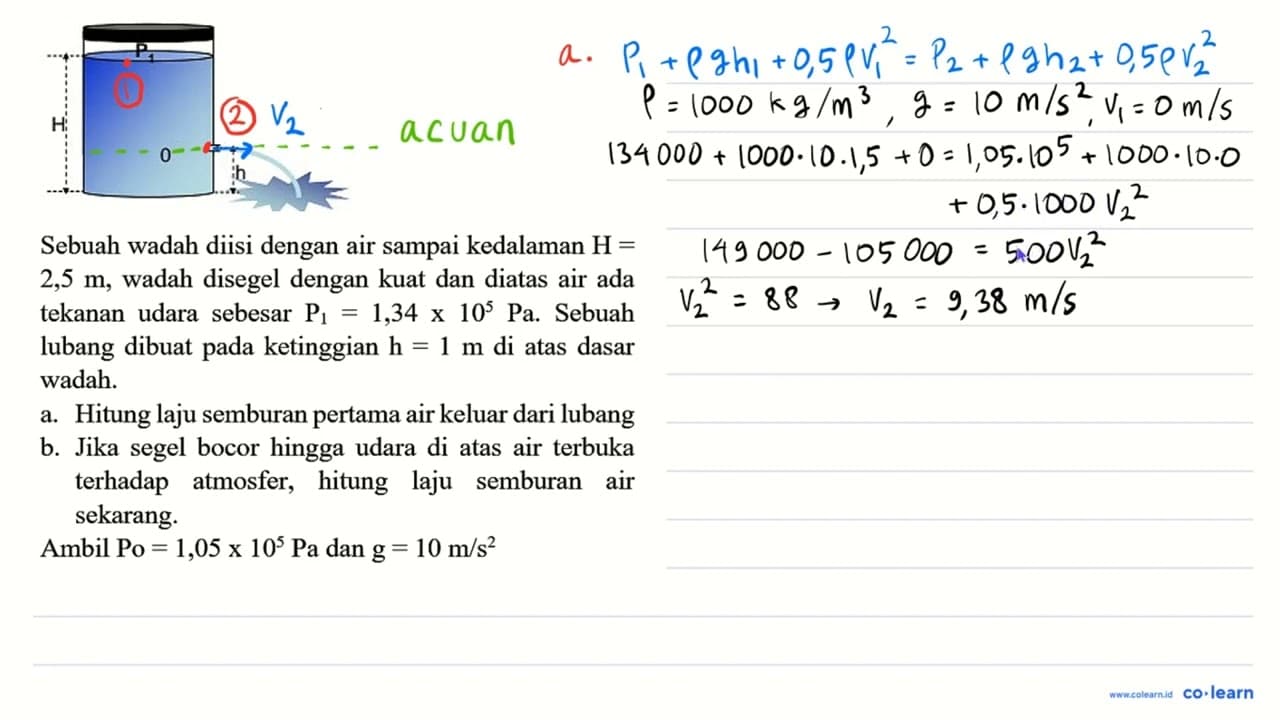 P1 H h 0 Sebuah wadah diisi dengan air sampai kedalaman H=