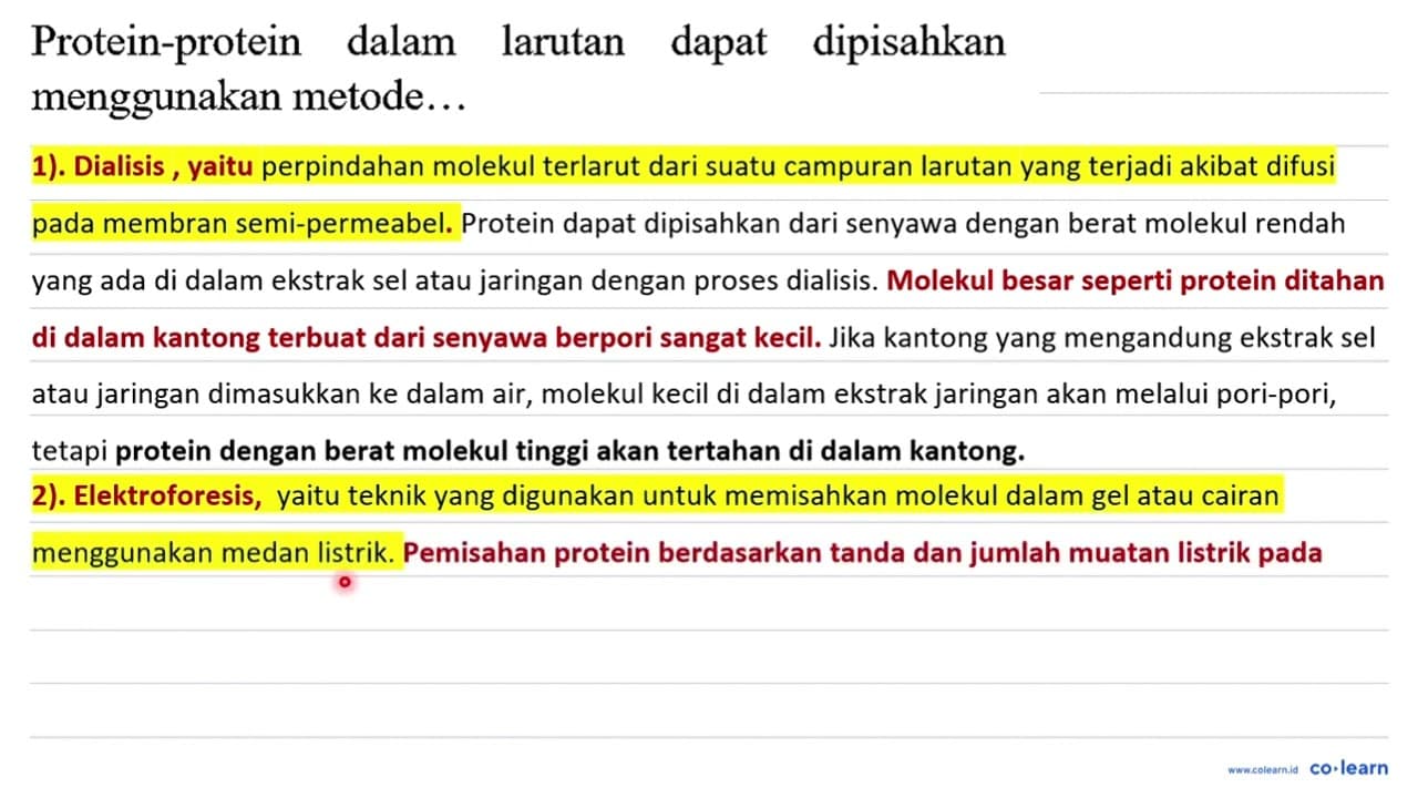 Protein-protein dalam larutan dapat dipisahkan menggunakan