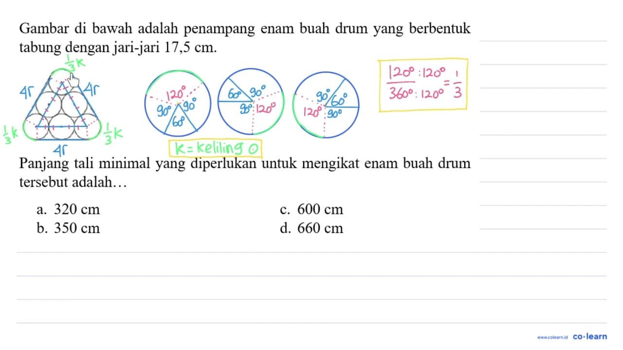 Gambar di bawah adalah penampang enam buah drum yang