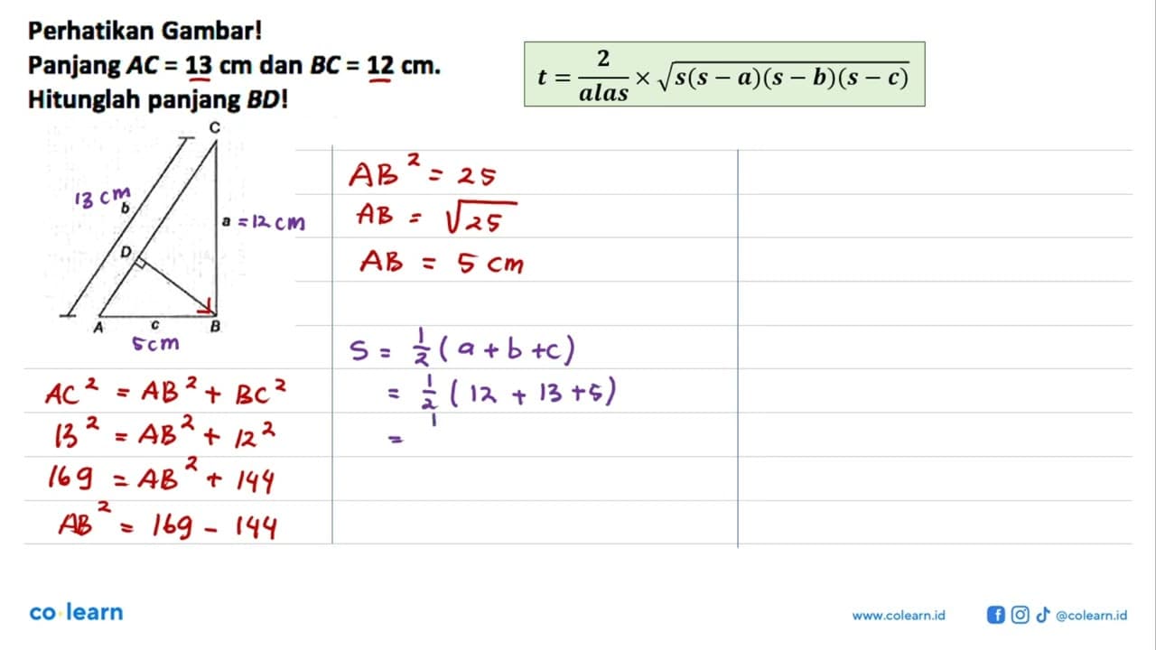 Perhatikan Gambar!Panjang AC = 13 cm dan BC = 12