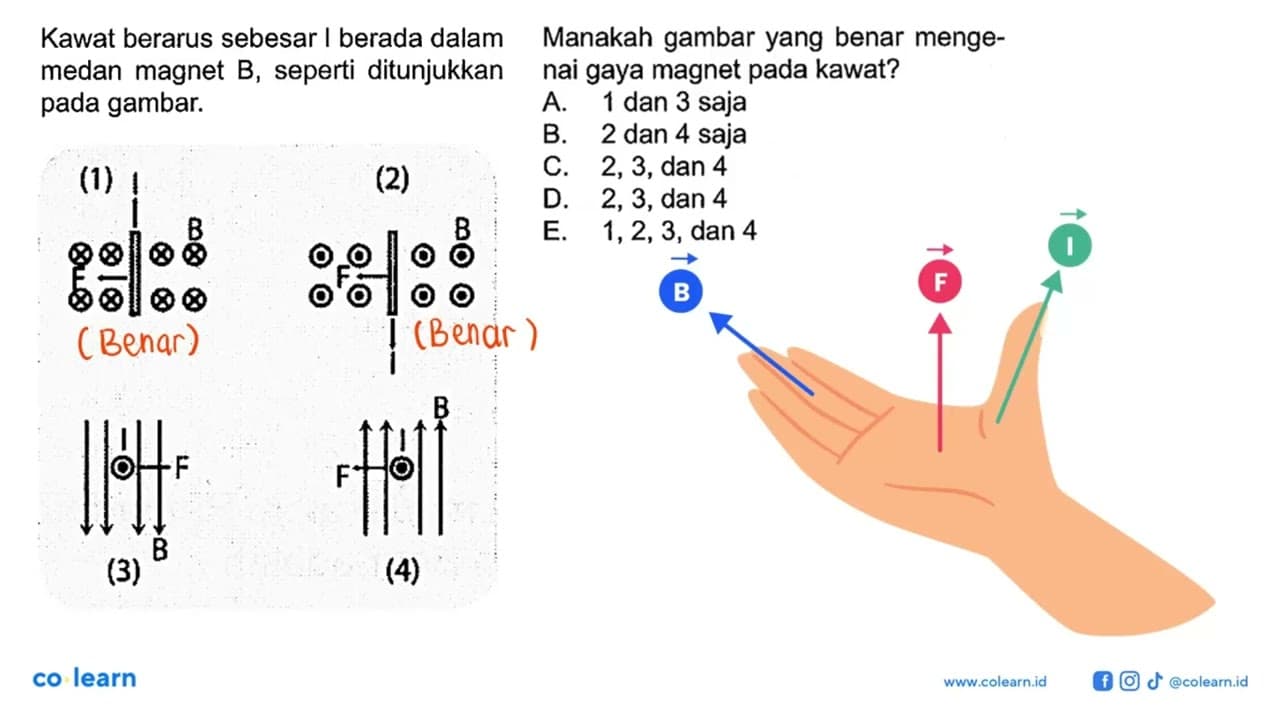 Kawat berarus sebesar I berada dalam medan magnet B,