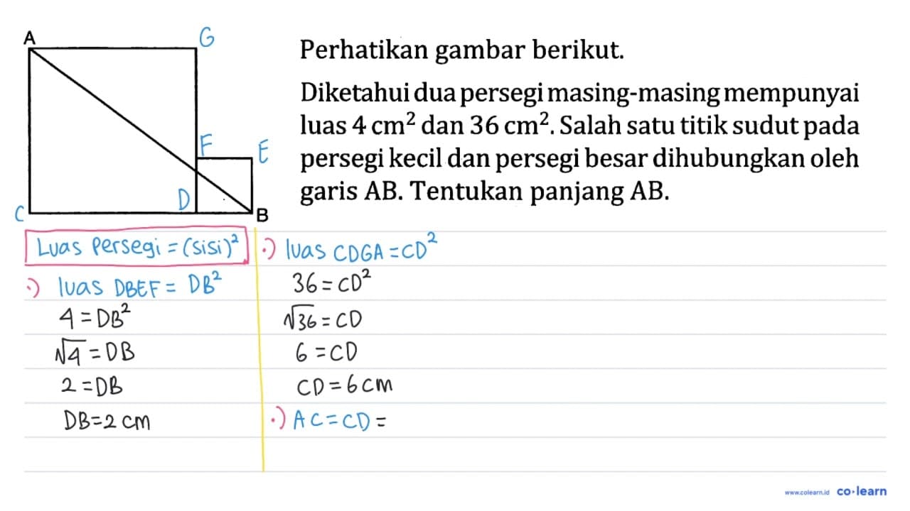 Perhatikan gambar berikut. Diketahui dua persegi