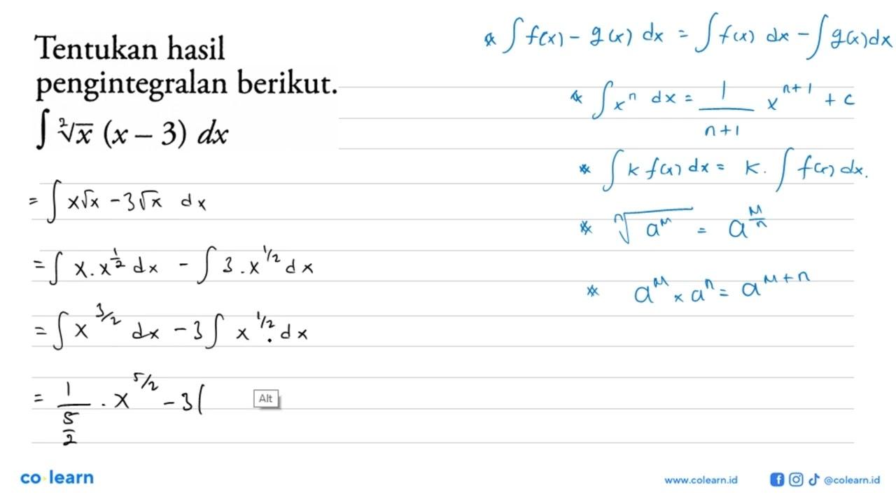 Tentukan hasil pengintegralan berikut. integral