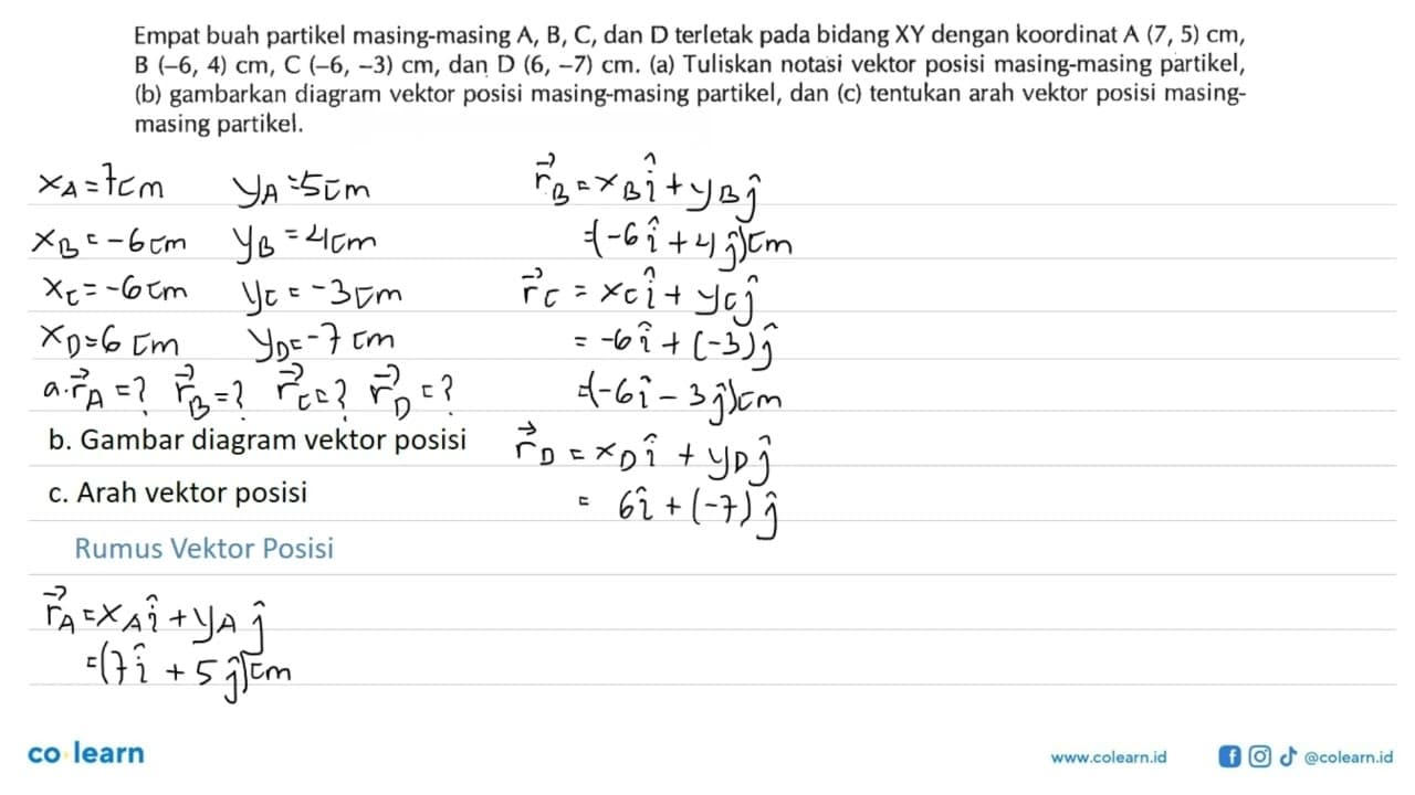 Empat buah partikel masing-masing A, B, C, dan D terletak