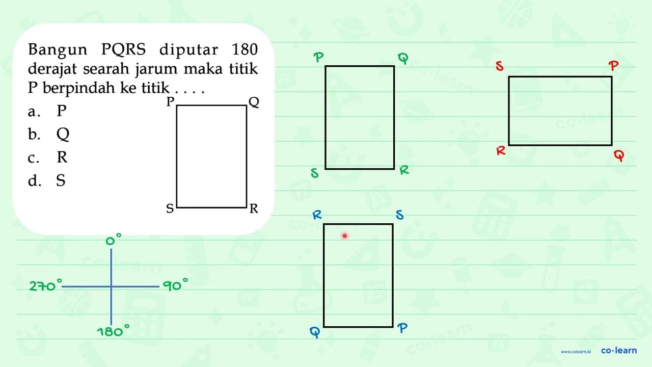 Bangun PQRS diputar 180 derajat searah jarum maka titik P