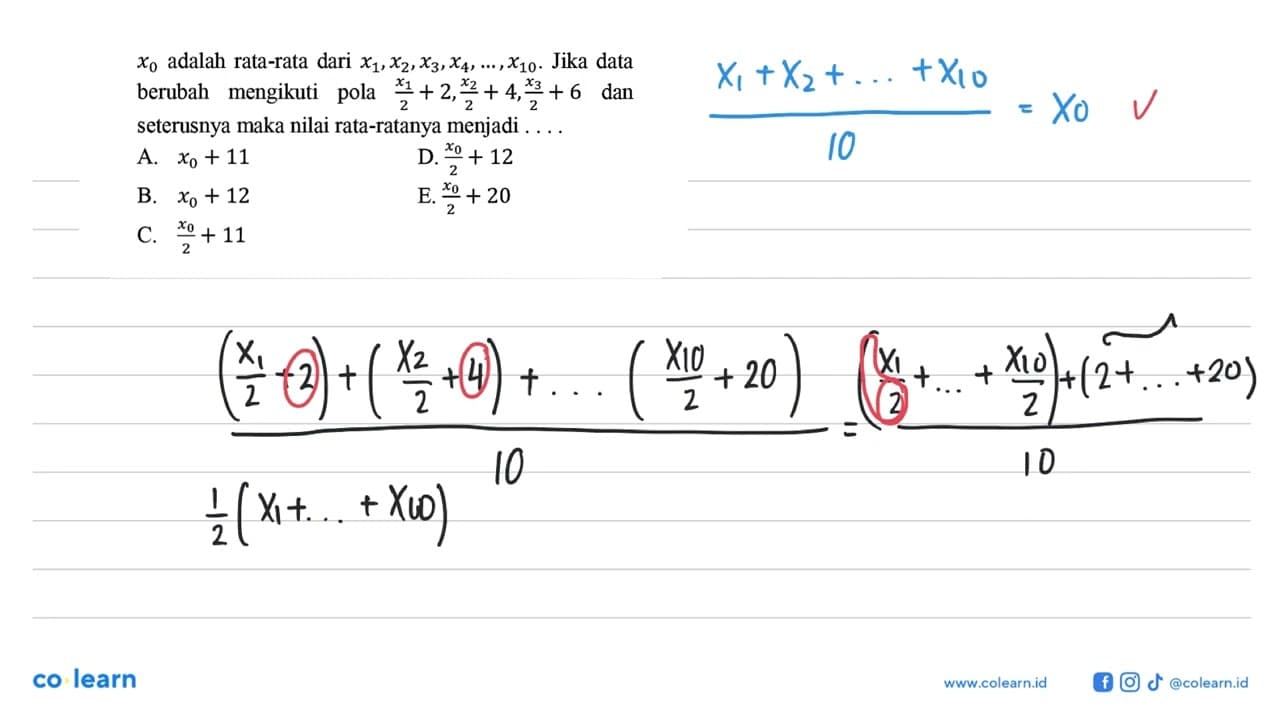 x0 adalah rata-rata dari x1,x2,x3,x4, ...,x10. Jika data