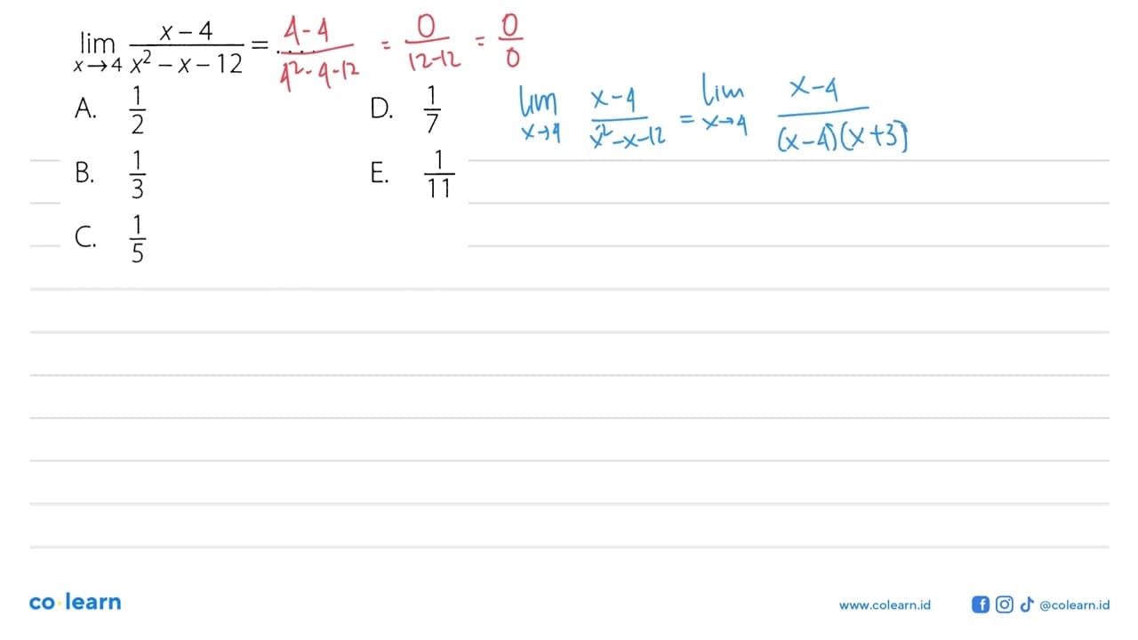 lim x->4 (x-4)/(x^2-x-12)=...