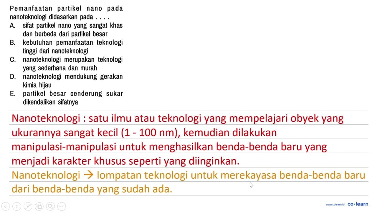 Pemanfaatan partikel nano pada nanoteknologi didasarkan