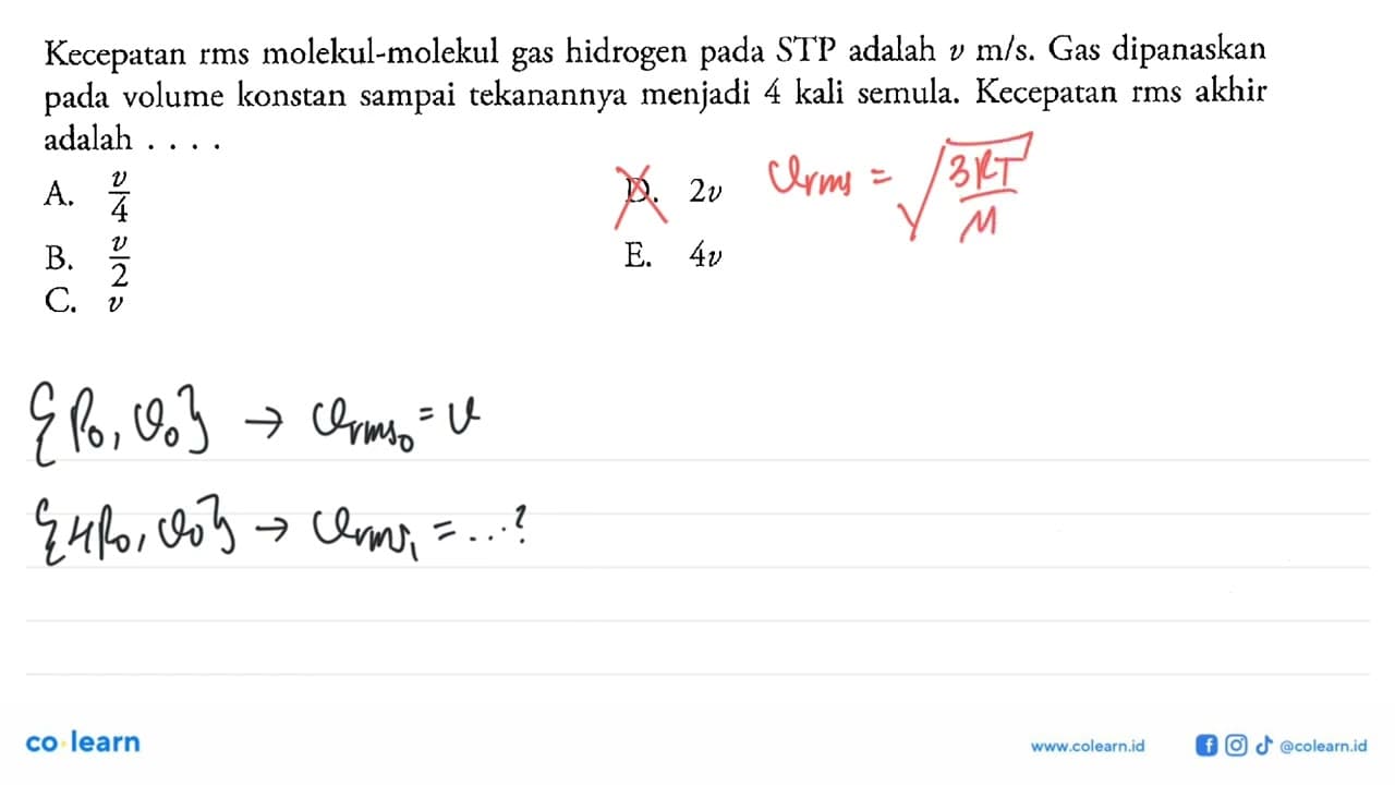 Kecepatan rms molekul-molekul gas hidrogen pada STP adalah