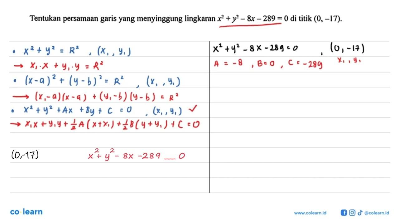 Tentukan persamaan garis yang menyinggung lingkaran