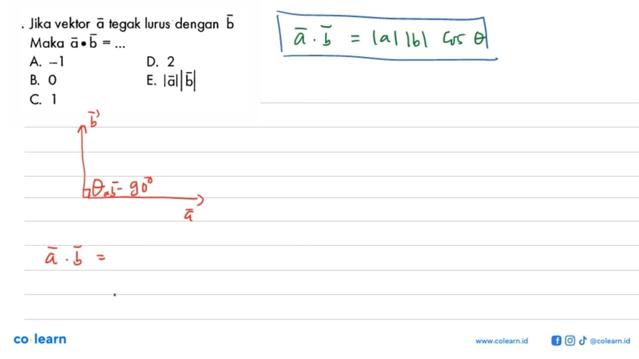 Jika vektor a tegak lurus dengan vektor b. Maka vektor a.