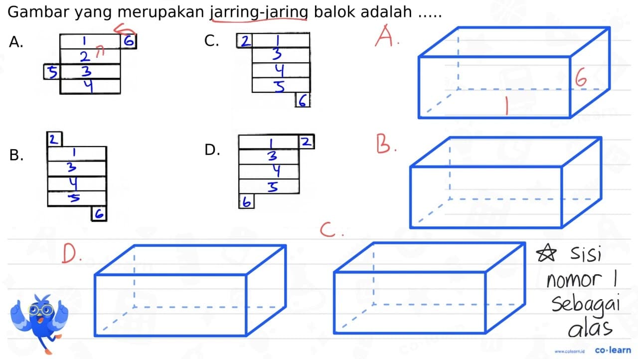 Gambar yang merupakan jarring-jaring balok adalah ..... A.