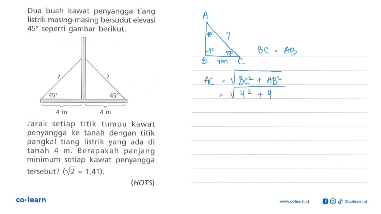 Dua buah kawat penyangga tiang listrik masing-masing