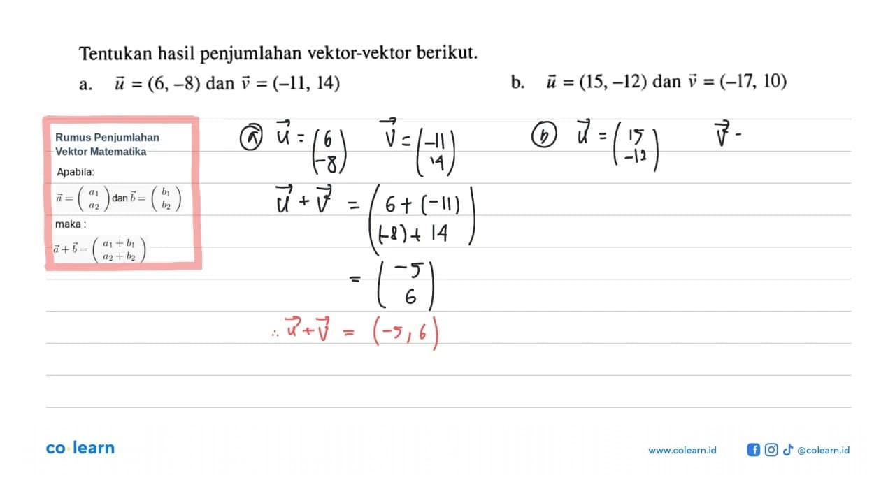 Tentukan hasil penjumlahan vektor-vektor berikut.a. vektor