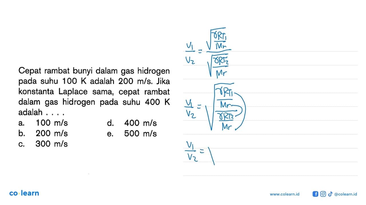 Cepat rambat bunyi dalam gas hidrogen pada suhu 100 K