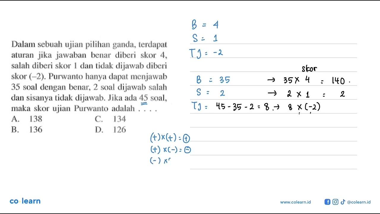 Dalam sebuah ujian pilihan ganda, terdapat aturan jika