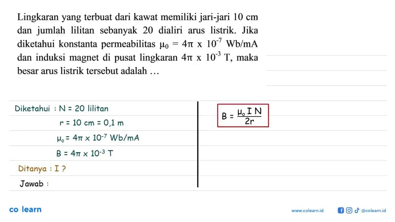 Lingkaran yang terbuat dari kawat memiliki jari-jari 10 cm