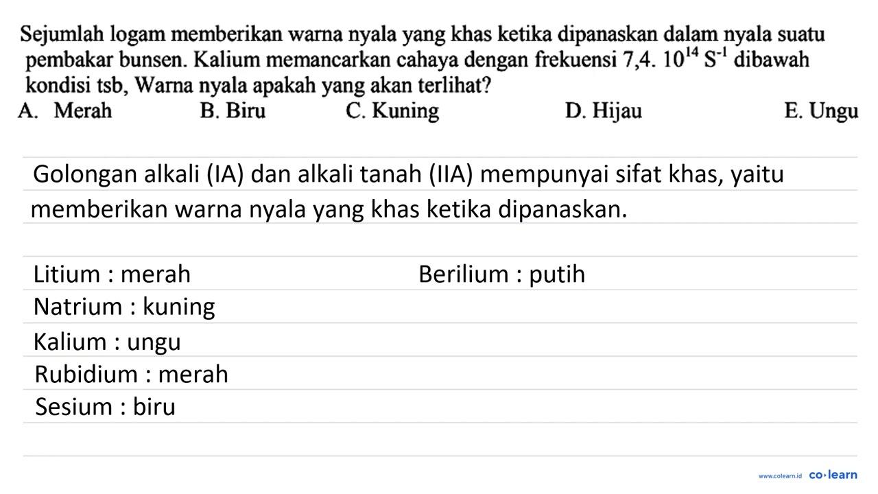 Sejumlah logam memberikan warna nyala yang khas ketika