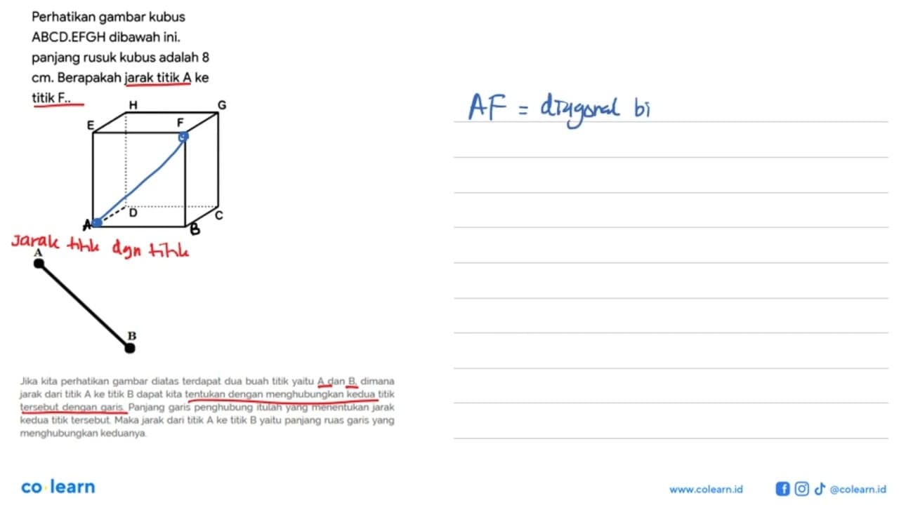 Perhatikan gambar kubusABCD.EFGH dibawah ini.panjang rusuk