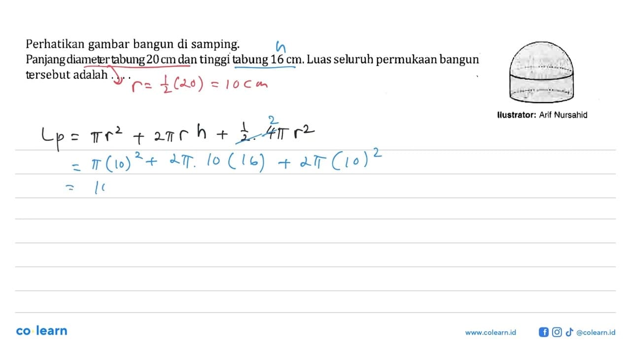 Perhatikan gambar bangun di samping.Panjang diameter tabung