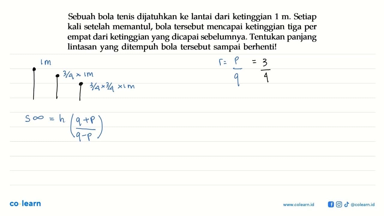 Sebuah bola tenis dijatuhkan ke lantai dari ketinggian 1 m.