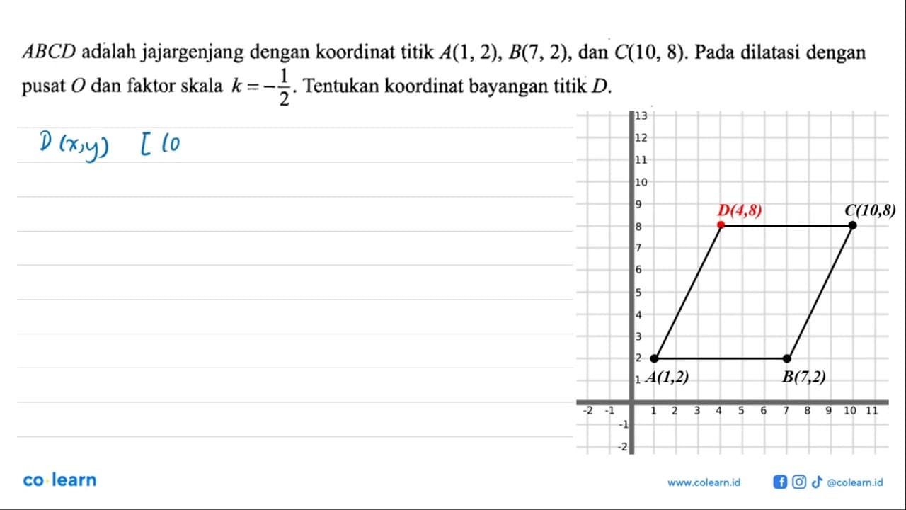 ABCD adalah jajargenjang dengan koordinat titik A(1,2),