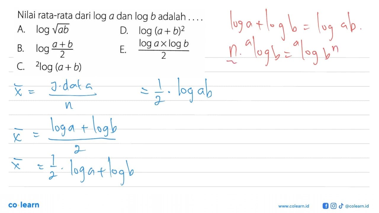 Nilai rata-rata dari log a dan log b adalah ....