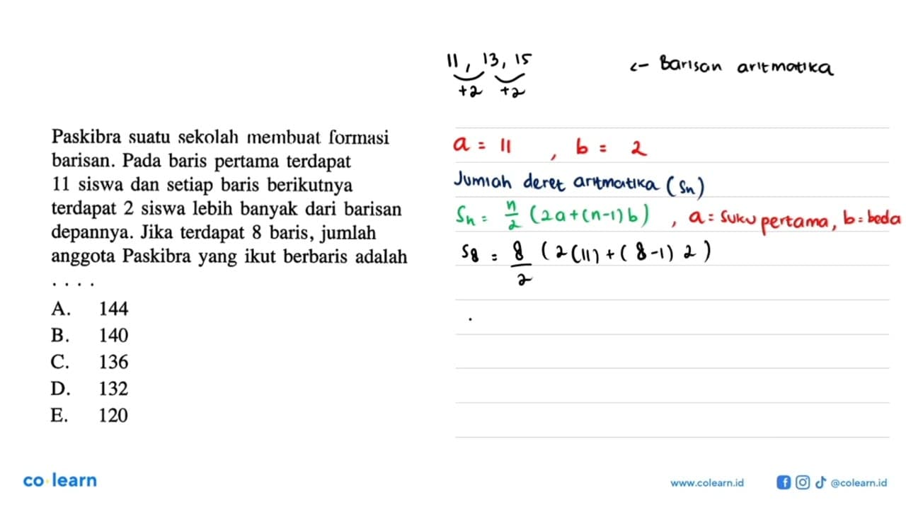 Paskibra suatu sekolah membuat formasi barisan. Pada baris