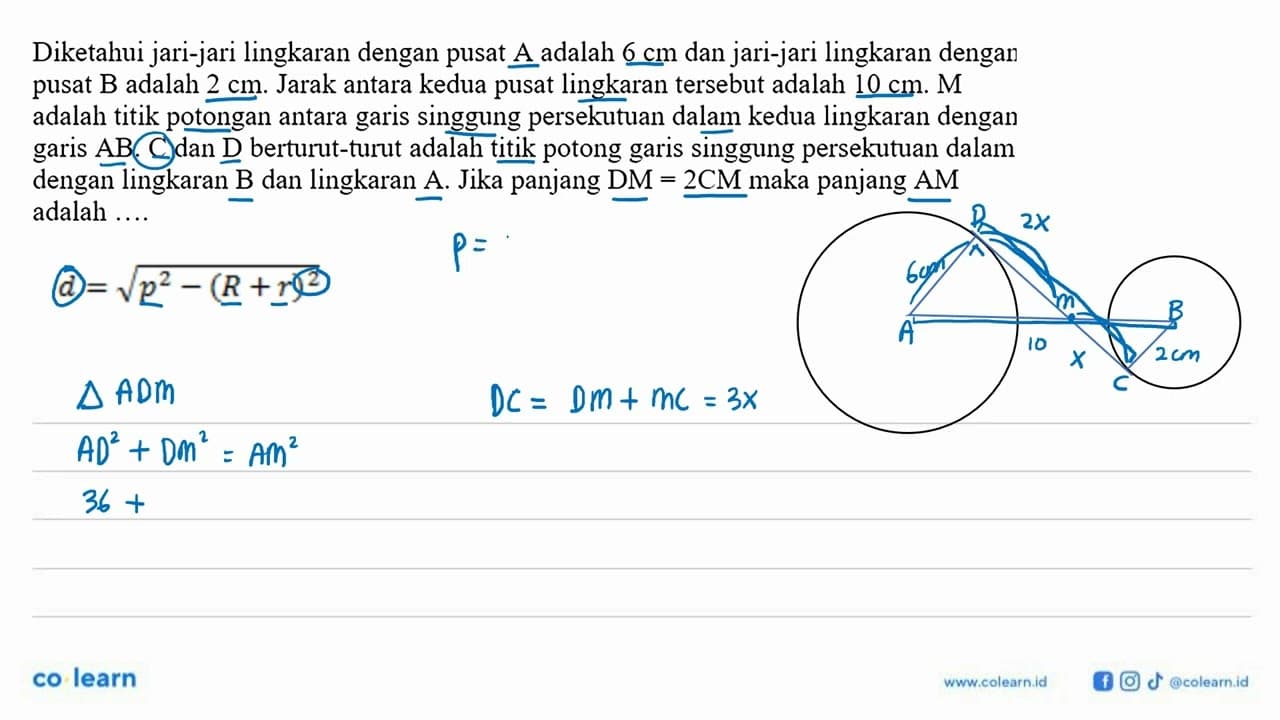 Diketahui jari-jari lingkaran dengan pusat A adalah 6 cm