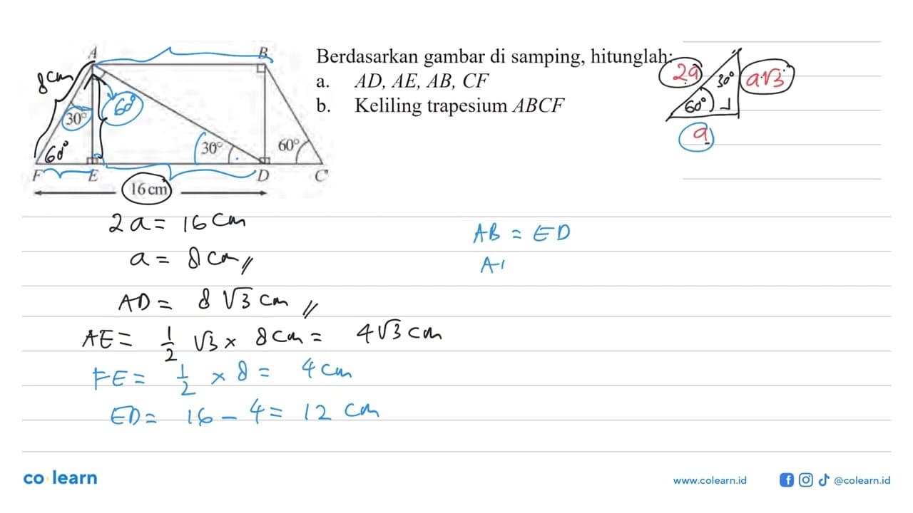 A B 30 30 60 F E D C 16 cm Berdasarkan gambar di samping,